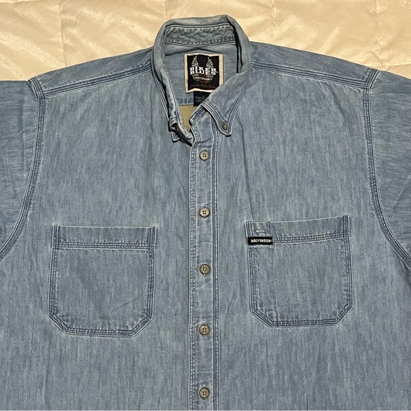 Men’s Harley Davison Button Up Denim Long Sleeve Shirt Sz Lg - Picture 5 of 7